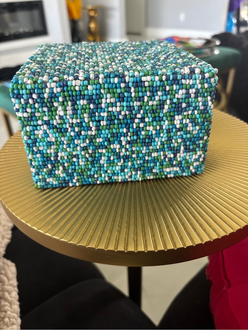 Beaded Decorative Jewelry Box - Turquoise & White